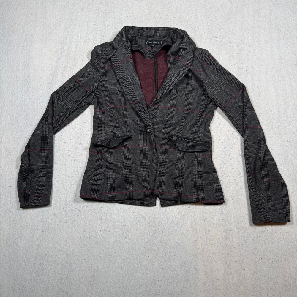 Love Tree Womens Grey Glen Plaid Single Button Blazer Jacket Red Stripe S 8753JS